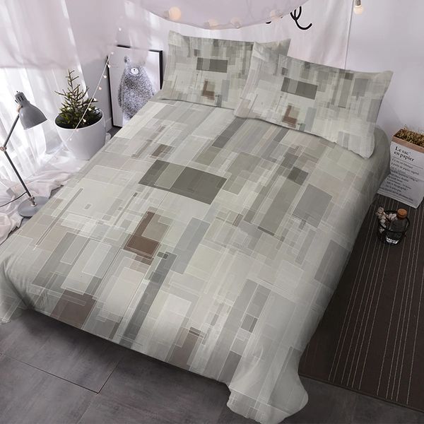 Set di biancheria da letto BlessLiving Geometria grigia Astratta Psichedelico Copripiumino Bambini Adulti Arredamento camera da letto Set di biancheria da letto morbido e caldo con federe 231110