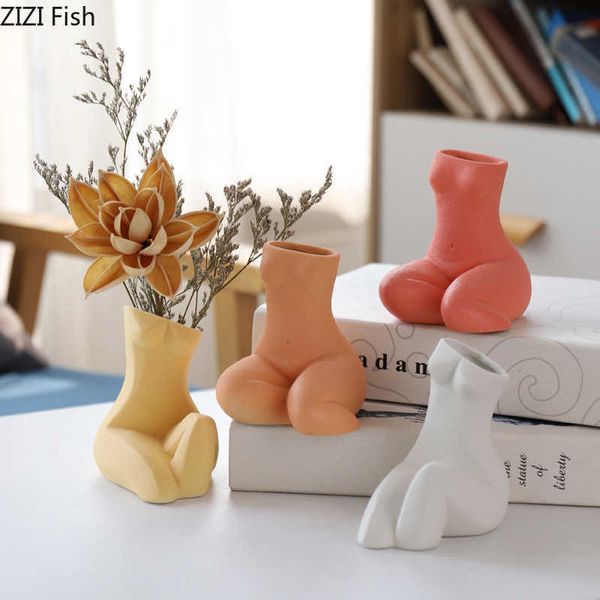 Vasi Stile multicolore Seduto Figura nuda Vaso in ceramica Opaco Piante in vaso Disposizione dei fiori decorativi Arredamento moderno Vaso per il corpo umano P230411