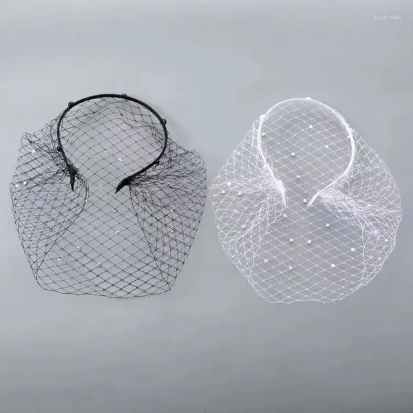 Başlıklar kuş kafesi peçe beyaz kafa bandı gelin rus tül fascinator yüz net maske saç takı düğün aksesuarı kısa allık