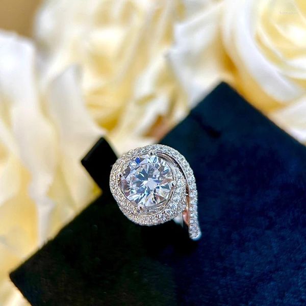 Anéis de cluster de alta qualidade pura 925 prata esterlina tendência jóias senhoras torção floral envoltório lindo anel acessório presente