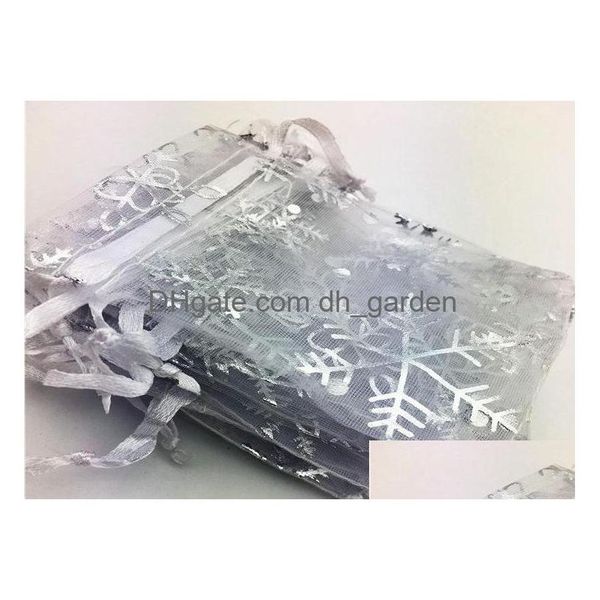 Bolsas de jóias, sacos 100 pcs floco de neve branco sier organza dstring jóias embalagem bolsa casamento favor sacos de presente 7x9cm /9x12c dhgarden dhk1d