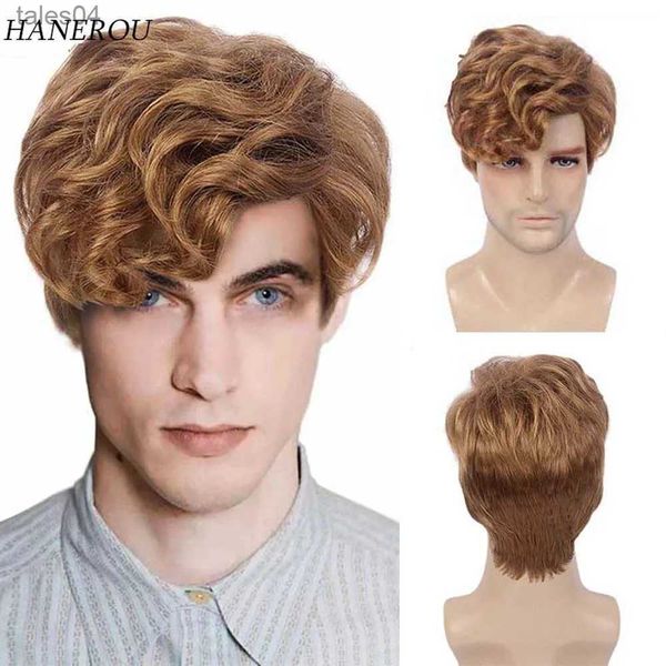 Parrucche per bambini da uomo Parrucca sintetica naturale riccia bionda Capelli corti castani finti con frangia laterale per uomo spagnolo Cosplay quotidiana Parrucche per costumi di Halloween YQ231111