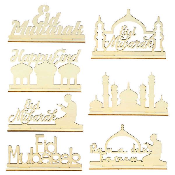 Novità Articoli Ramadan Decorazione della tavola Cartello in legno Moschea Happy Eid Lettera Artigianato in legno Islam Musulmano Decorazioni per la casa Display da tavolo Segni Incompiuti Z0411