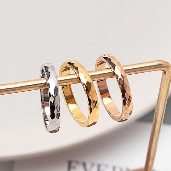 Anéis de banda Ringos de aço de aço de titânio de 3 mm anel de rombus anel de mulher geométrica jóias x grade cor de ouro rosa rosa cor de prata 4 a 10 novo casal anel p230411