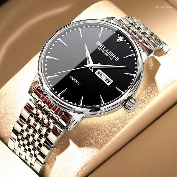 Relógios de pulso Belushi Minimalism Style Watch Men Luxury Top Brand Stainless Steel Quartz Clock Calendário impermeável Fashion Gift Watchwatch