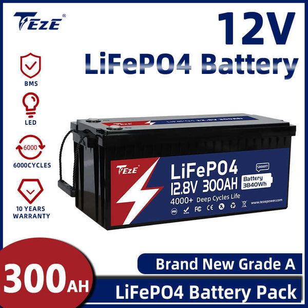 Novo 12V 300AH LIFEPO4 Battery Pack Rechargable BMS 6000 Cycles para RV Campers Solar Solar Power System US UE Free