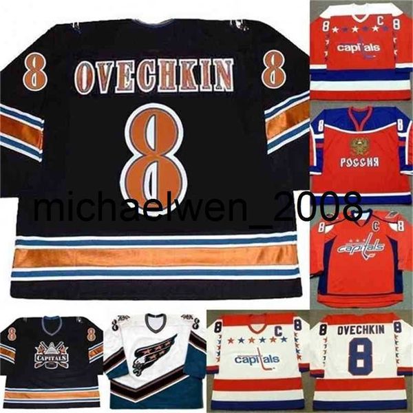 WENG ALEXA OVECHKINS JERSEYS 8 ALEXAN OVECHKINS RED BRANCO BLATE MENS MUNHAS JOVENS 100% Bordado Hóquei Jerseys Frete rápido