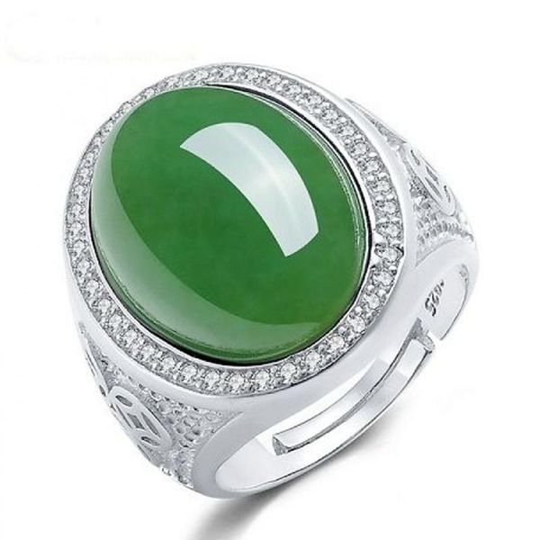 Rings de cluster Luxo oval oval verde jade vintage esmeralda gemians diamantes para homens mulheres brancas de cor de prata de prata fina bandas de jóias finas bijoux