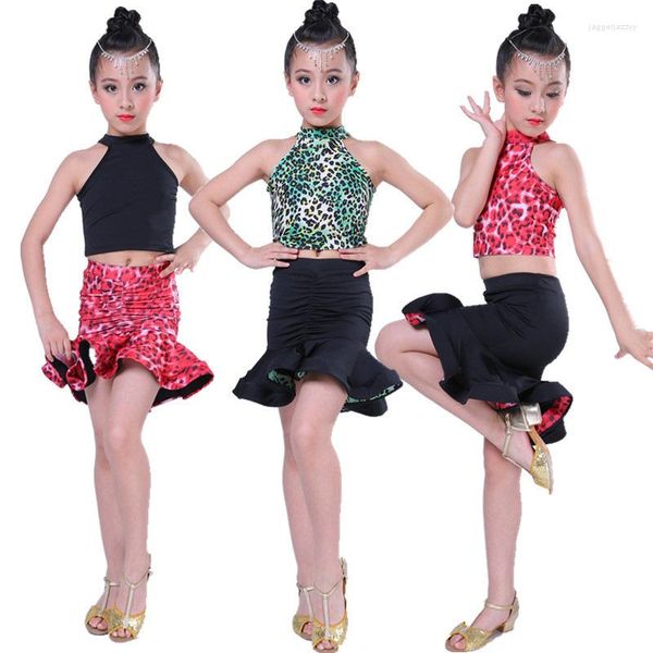 Bühnenkleidung Kinder Mädchen Praxis Latein Tanzen Kleid Wettbewerb Leistung Kleidung Rot Schwarz Stitching Dancewear Rock