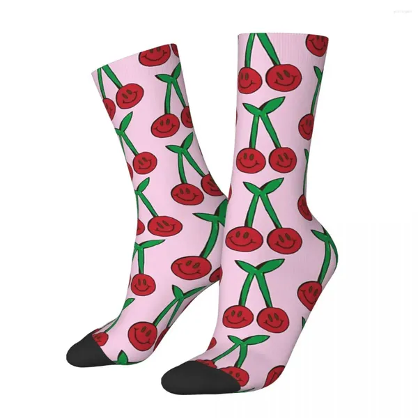 Herrensocken Retro Happy Cherries Doodle Art Unisex Hip Hop Nahtlos bedruckt Crazy Crew Sock Geschenk