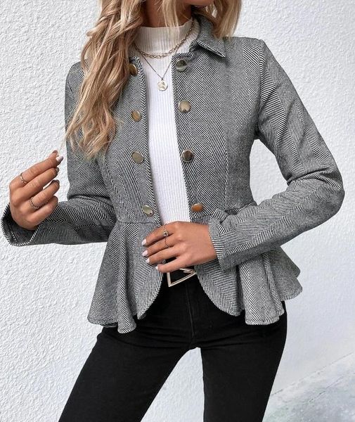 Ternos femininos elegante blazer jaqueta 2023 outono jacquard plissado borda magro duplo breasted terno casaco moda casual senhora do escritório outwear