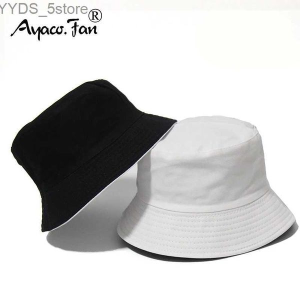 Ampla borda chapéus balde chapéus preto sólido pontos balde chapéu dois lados desgaste unisex simples bob bonés hip hop gorros homens mulheres panamá boné praia pesca boonie sunhat yq231111