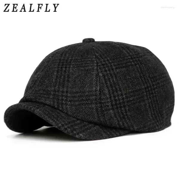 Cappelli da Sboy Berretto ottagonale in lana scozzese di alta qualità Berretto femminile Autunno Inverno Moda Berretti piatti casual per uomo con visiera