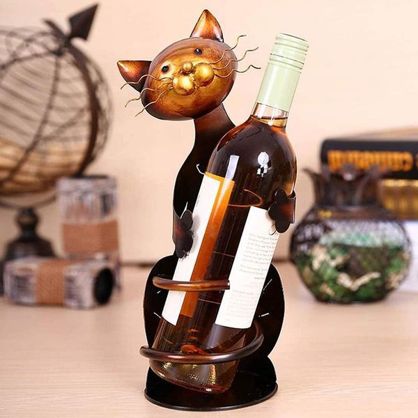 Baldes de gelo e refrigeradores Rack de vinho de gato de animal Rack de titular vermelho prateleira de escultura de metal Stand Stand Display Home Decoration Crafts Presentes de Natal 230411