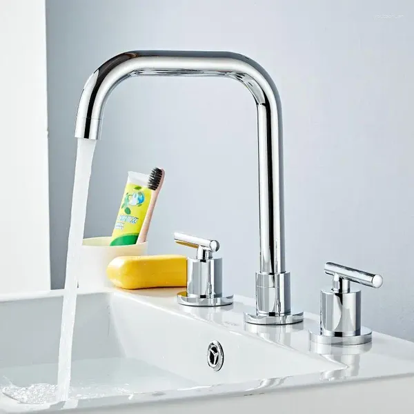 Rubinetti per lavabo bagno Miscelatore lavabo oro Rubinetto stile nordamericano diffuso a 3 fori