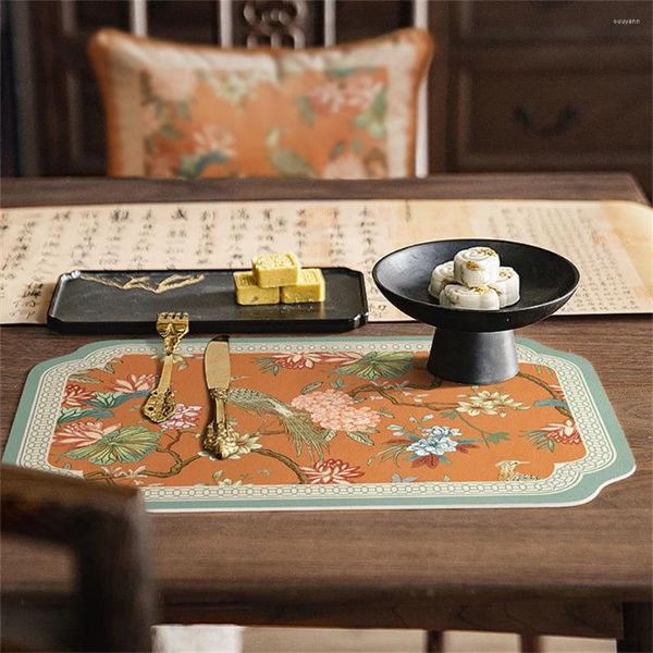 Tapetes de mesa vintage de couro de alta qualidade, ecológico, à prova de água, anti-escaldante, decoração dispersível à prova de óleo
