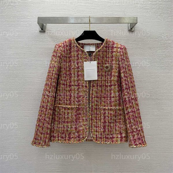 Giacca firmata da donna Cappotti Colorati Bordo catena Decorativo Girocollo Manica lunga Tweed Cappotto moda Top eleganti Giacche da donna