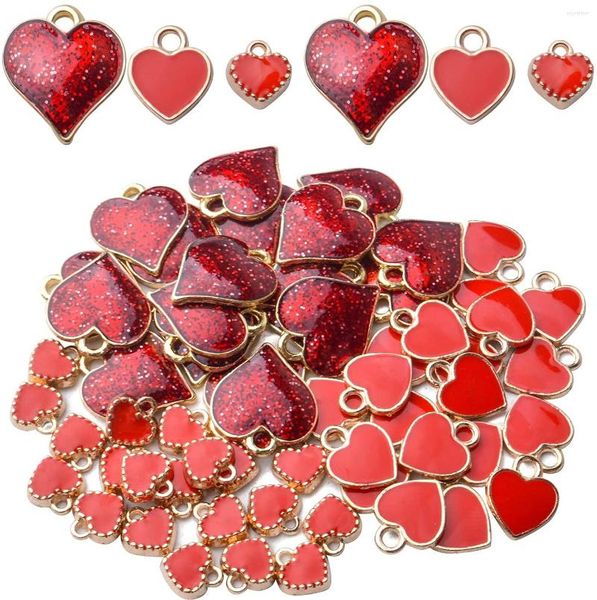 Colares de pendentes 60pcs 3 tamanhos Red Formulário Charms Pingentes de esmalte de liga com uma caixa para joias de pulseira de colar