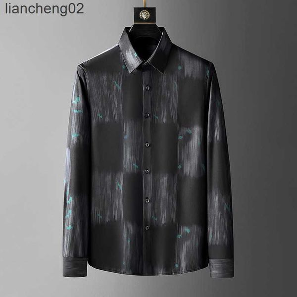 Männer Freizeithemden 2022 Herbst Lange Ärmel Männer Schlank Bügelfrei Druckhemd Mode Korean Business Casual Dress Shirts Soziale Partei Bluse W0410