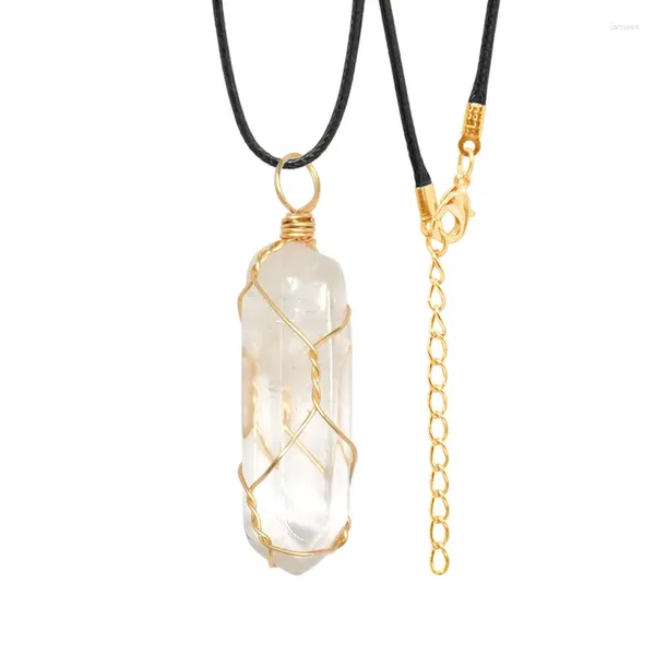 Ожерелья с подвесками из натурального кристалла неправильной формы, необработанный камень, шелковое ожерелье, белая колонна, минеральные женские украшения