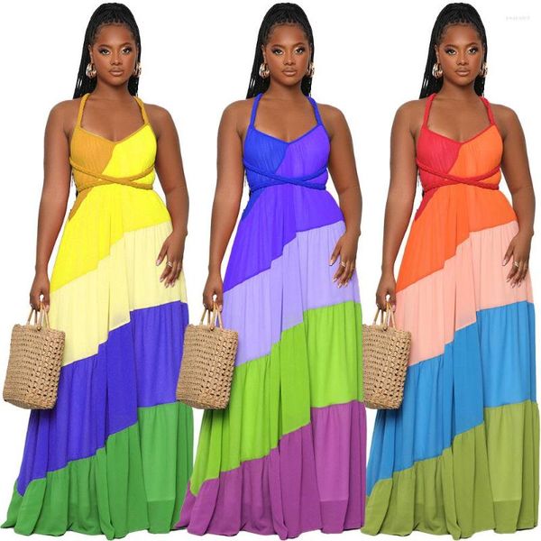 Lässige Kleider, Chiffon-Druck, ärmellos, figurbetontes Kleid, hohe Taille, Strand, Maxi, Y2k, rückenfrei, Urlaub, Dashiki, afrikanischer Sommer, Vestidos