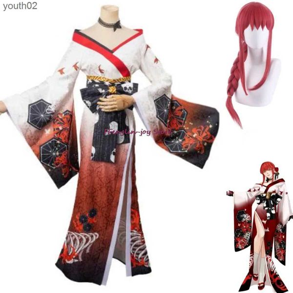 Costumi Anime Chains Man Makima Cosplay Come Hyakkiyakou Shutendoji giapponese Kimono accappatoio Wig Woman sexy Halloween Suit Zln231111