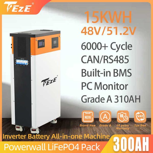 48V 51.2V 300AH Powerwall LifePO4 Bateria 15kWh, tudo em um sistema de energia solar construída no inversor e no sistema BMS EU sem ta ta