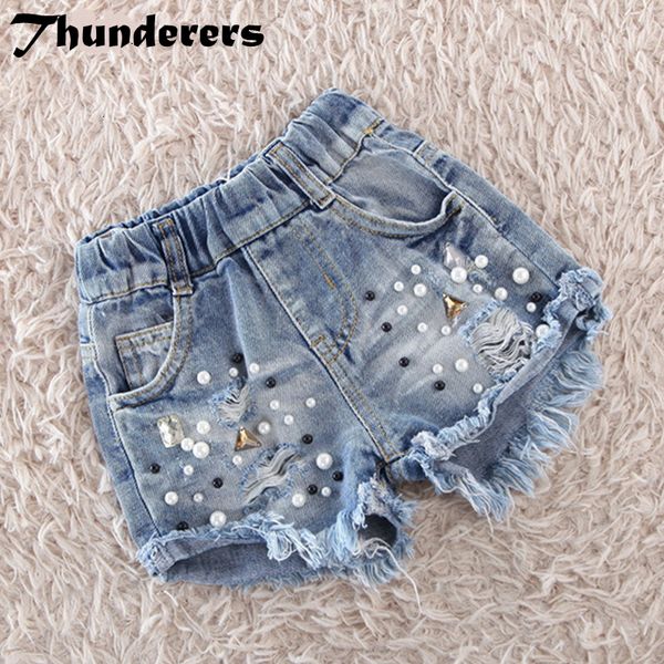 Calça de jeans de verão de shorts com cinto para a menina 100 algodão de alta qualidade 2023 Brand Kids Lovely 230411