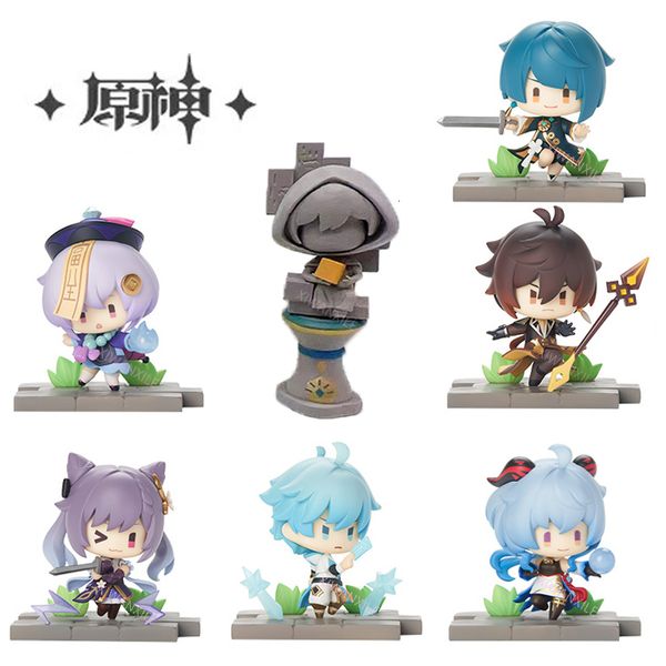 Anime Manga 7 pezzi set Genshin Impact Figure Liyue Battlefield Heroes Azione QiqiMoraxGanyuXingqiuChongyunKeqing Toys 230410