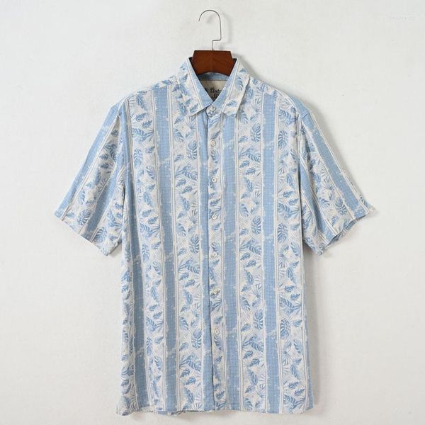 Camisas casuais masculinas Camisa de manga curta Homens de seda algodão claro azul listrado listrado top havaiano xxl mais grande tamanho de colar de colarinho praia de férias na praia