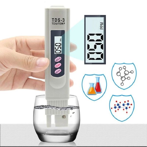 Misuratori PH Misuratore TDS digitale Monitor Penna tester TEMP PPM Misuratori LCD Stick Monitor per la purezza dell'acqua Mini filtro Tester idroponici TDS-3