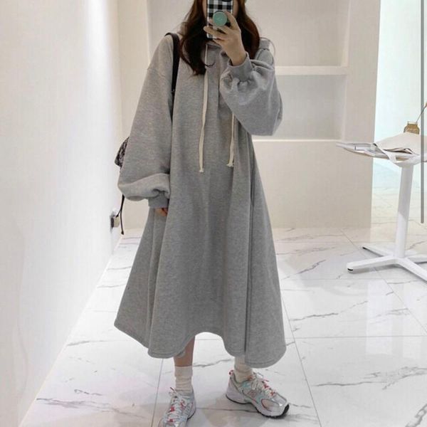 Abiti casual Abito coreano trendy caldo con cappuccio più pile stile 2023 manica lunga maxi pullover completo ragazza semplice all'esterno