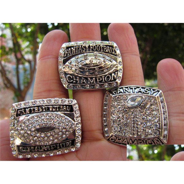Set di anelli da campionato di football americano fantasy da 3 pezzi, regalo di souvenir per tifosi da uomo. Consegna di goccia all'ingrosso Dhhxw