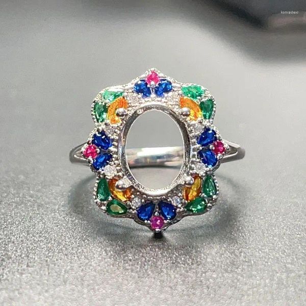 Cluster Rings Luxury 925 Silver Ring Setting With Multi-color Zircon 8mm 10mm Oval Gemstone 3 Layers 18K Gold Plating No Fading