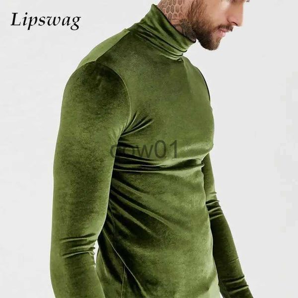 Herren T-Shirts 2023 Herbst Neue Mode Fleece Basic T Shirts Männer Rollkragen Langarm Reine Farbe Fleece T-shirts Für Herren Casual Slim Fit T-shirt J231111