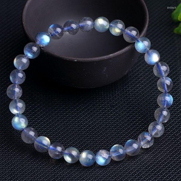 Bracciale con perle di labradorite naturale azzurre 6mm