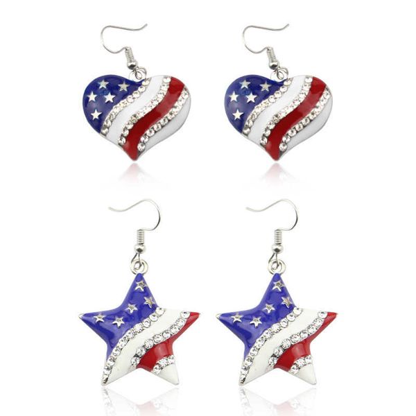 Baumelnder Kronleuchter Pentagramm USA-Flaggen-Ohrring-Herzform Amerikanische Flagge Baumelnde Ohrringe 4. Juli Unabhängigkeitstag-Anhänger-Schmuck-Geschenk für Wome Z0411