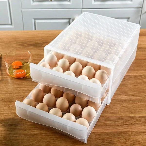 Garrafas de armazenamento caixa de ovo gaveta geladeira plástico transparente bolinho doméstico bandeja de camada única/dupla