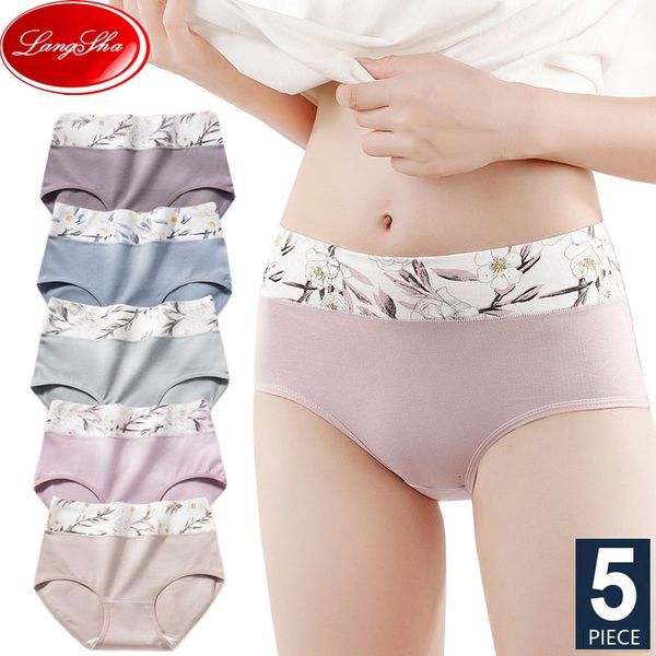 Slip Mutandine 5PCSSet Biancheria intima da donna in cotone a vita alta Traspirante Stampa carina Mutandine da ragazza Mutande da donna Lingerie M2XL 230411