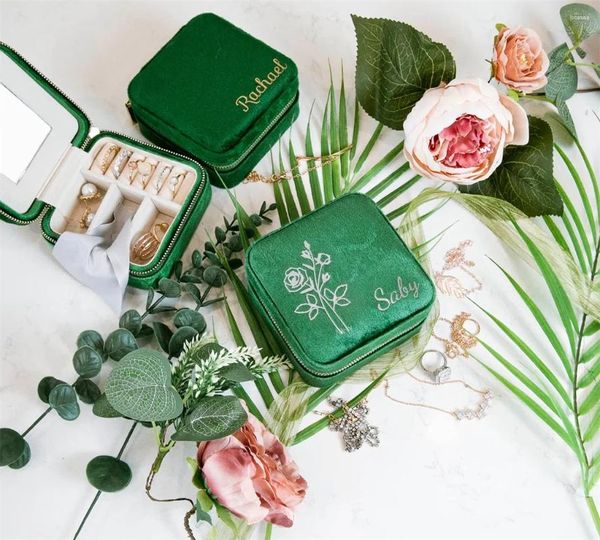 Sacos de armazenamento Mês de nascimento Flor Caixa de jóias Caixa de viagem personalizada Presente de aniversário Natal Feriado Presentes de casamento