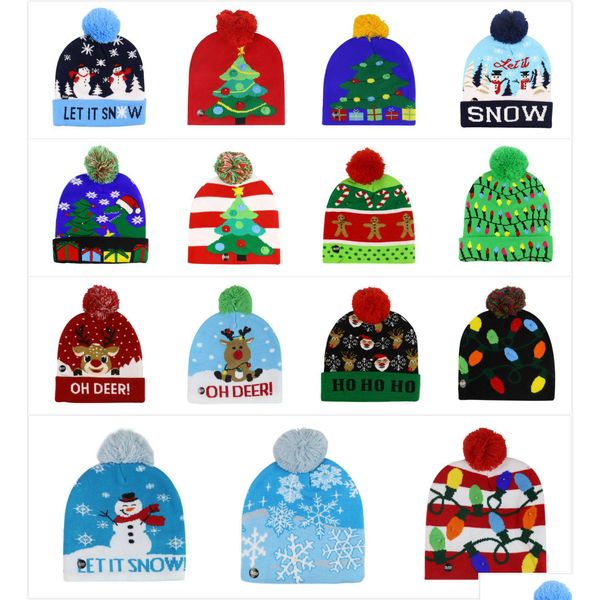 Рождественские шапки с помпонами, вязаные со светодиодной подсветкой, рождественские шапочки, зимние шапки с оленями и лосями, Skl, украшение для дома, Прямая доставка Dhw4D