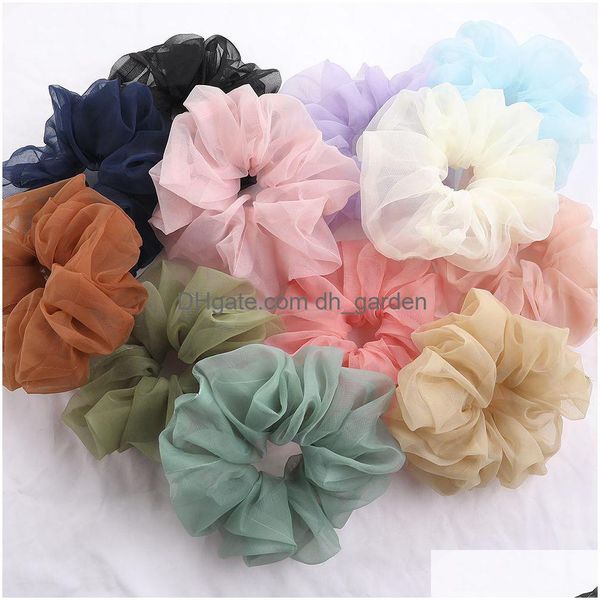 Faixas de borracha de cabelo grandes scrunchies grandes laços de cabelo de borracha lisa faixas elásticas meninas rabo de cavalo titular organza scrunchie mulheres dhgarden dhemq