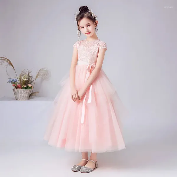 Abiti da ragazza Dideyttawl Abito di fiori rosa per il matrimonio 2023 Principesse Formale Birthday Birthday Gown Tulle Junior Bridesmaid