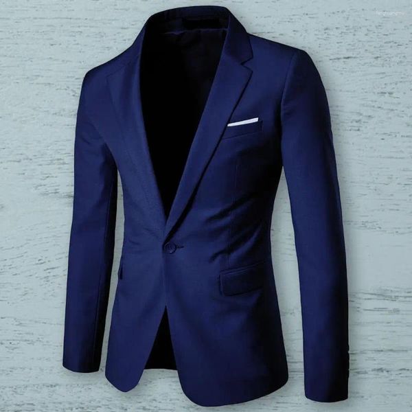 Ternos masculinos homens blazer temperamento fino-encaixe cor pura manga longa casaco masculino para banquete