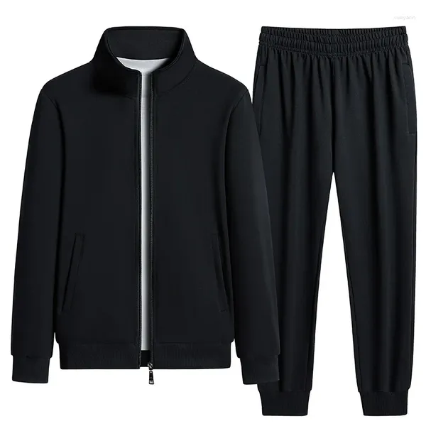 Fatos masculinos 95% algodão 5% spandex calça define duas peças completa zip suor ternos masculino manga longa preto jogging esportes ginásio