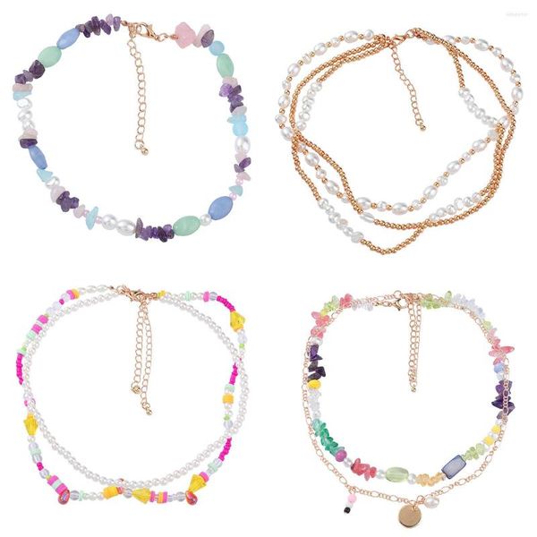 Collana girocollo in pietra naturale fatta a mano estiva con perle di Boemia multicolore collana di perline per gioielli da donna con colletto da spiaggia