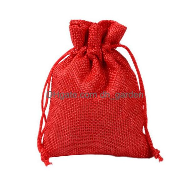 Мешочки и сумки для ювелирных изделий 7X9см 9X12см 10X15см 13X18см Красный мини-мешочек Джутовая сумка Льняная подарочная сумка для ювелирных изделий Dhgarden Dhszs