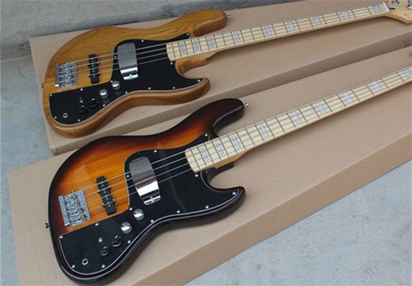 Hochwertiger 4-saitiger Jazz-E-Bass, Lindenkorpus, Ahornhals, Griffbrett, Sunburst, Naturweiß, 9 V, aktive Batterie, verchromte Hardware