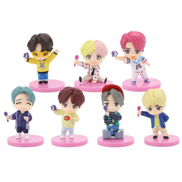 Anime Manga Bangta Boy Groups 7PcsSet Kpop RM Jin Suga JHope Jimin V Jungkook Puppe Spielzeug Action Figure Star Idol Cute ARMY Figur 230410