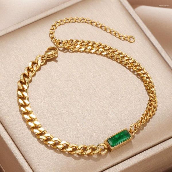 Очарование браслетов зеленый браслет драгоценного камня Элегантный Изумрудный инкрустация кубинская нержавеющая сталь.